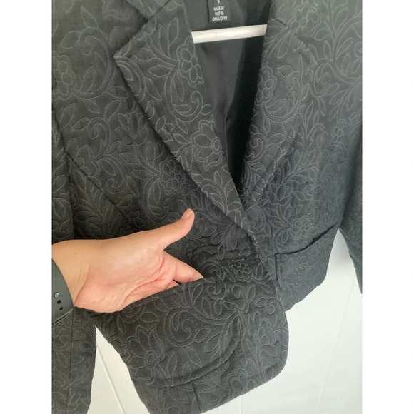 Club Monaco cropped Jacquard black blazer Sz 6 - Picture 12 of 13